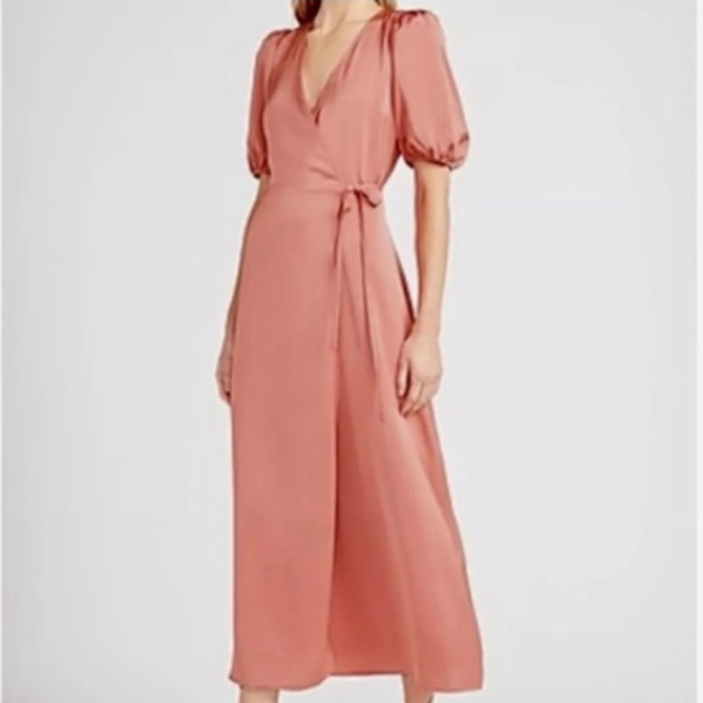 Express satin wrap dress Medium and Large, terracotta, rose/orange